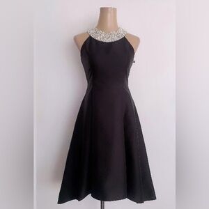 Adrianna Papell Beaded Midi Dress Sparkling Beadwork Halter Neck Size 12 Pockets